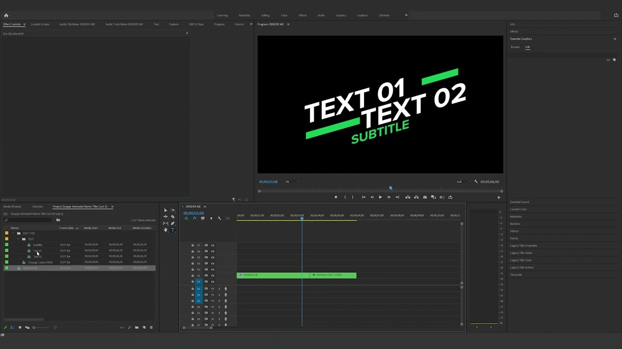 Snappy Title How to edit the Snappy Animated Name Title Card in Premiere Pro – Filmbro