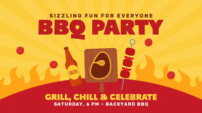 BBQ Party Grill Meat Sausage Cartoon Invite Food