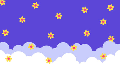 Flower Floating Sky Purple Clouds Cute Friendly Pattern Background