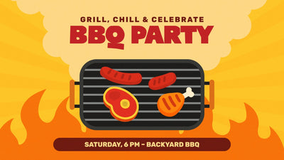 BBQ Party Grill Meat Sausage Cartoon Invite Food 01