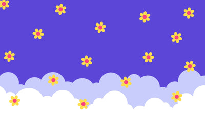 Flower Floating Sky Purple Clouds Cute Friendly Pattern Background