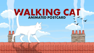 CGStockCatWalkingOnRooftopAnimatedPostcard