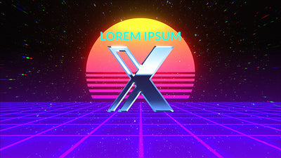Retro Synthwave Sunset Grid Starfield Metal Logo Reveal