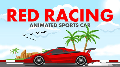CGStockFastRedSportsCarRacingOnTheRoadAnimatedPostcard
