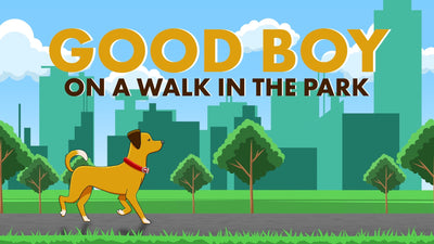 CGStockDogWalkingInParkGoodBoyPostcard