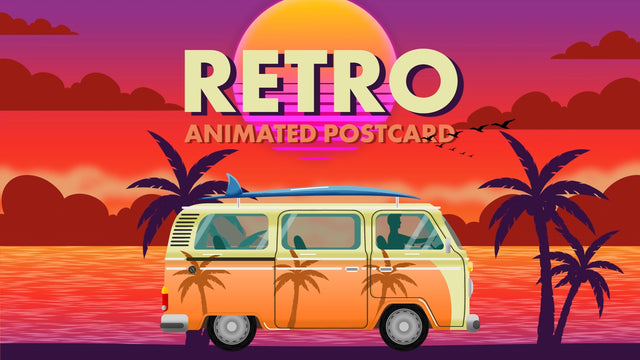 Retro Camper Van Roadtrip Vintage Animated Travel Card